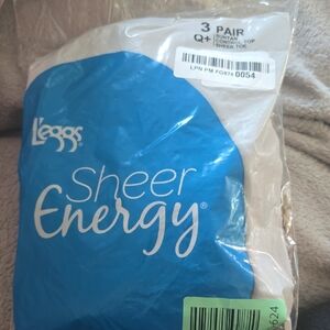 L'eggs Sheer Energy Suntan Size Q SHEER TOE CONTROL TOP 3 PAIRS NEW